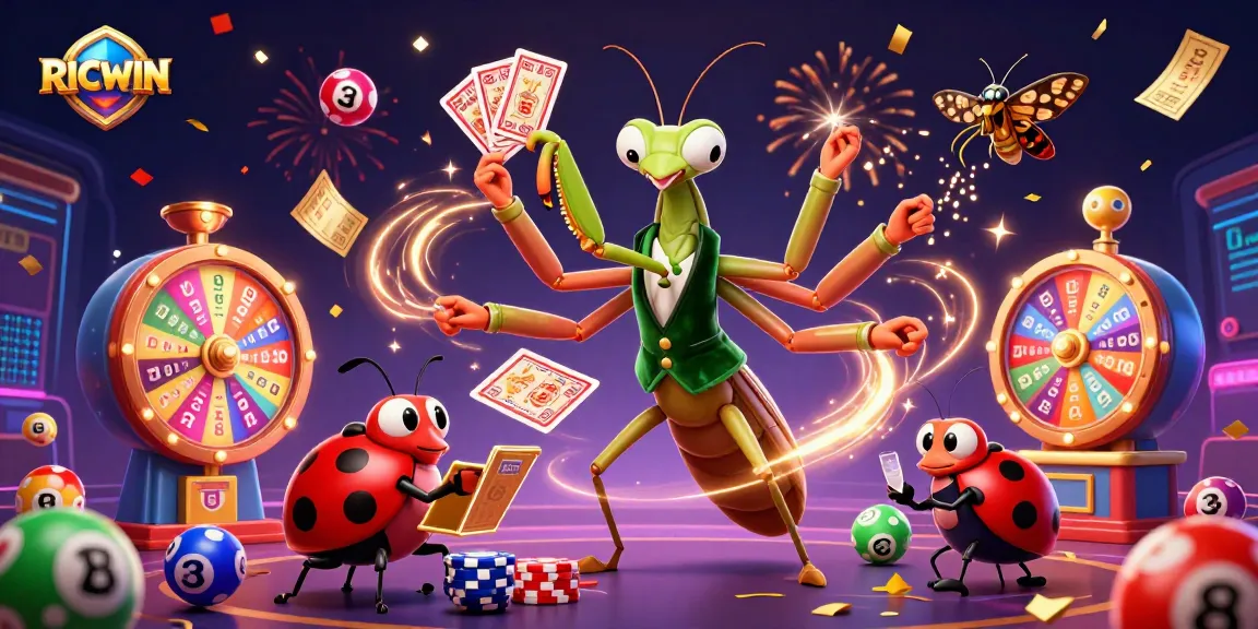 Experience RICWIN's vibrant casino atmosphere with a lively 3D illustration of unique characters.