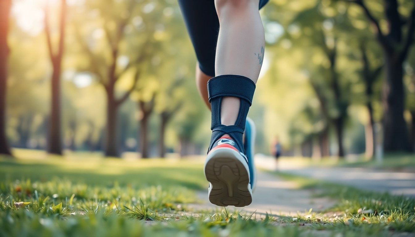 Best ankle brace for supination providing support to an athlete while jogging outdoors.