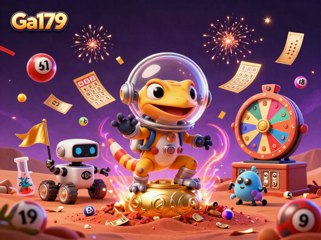 Engage with Ga179's vibrant gambling scene featuring a Martian gecko at a golden casino.