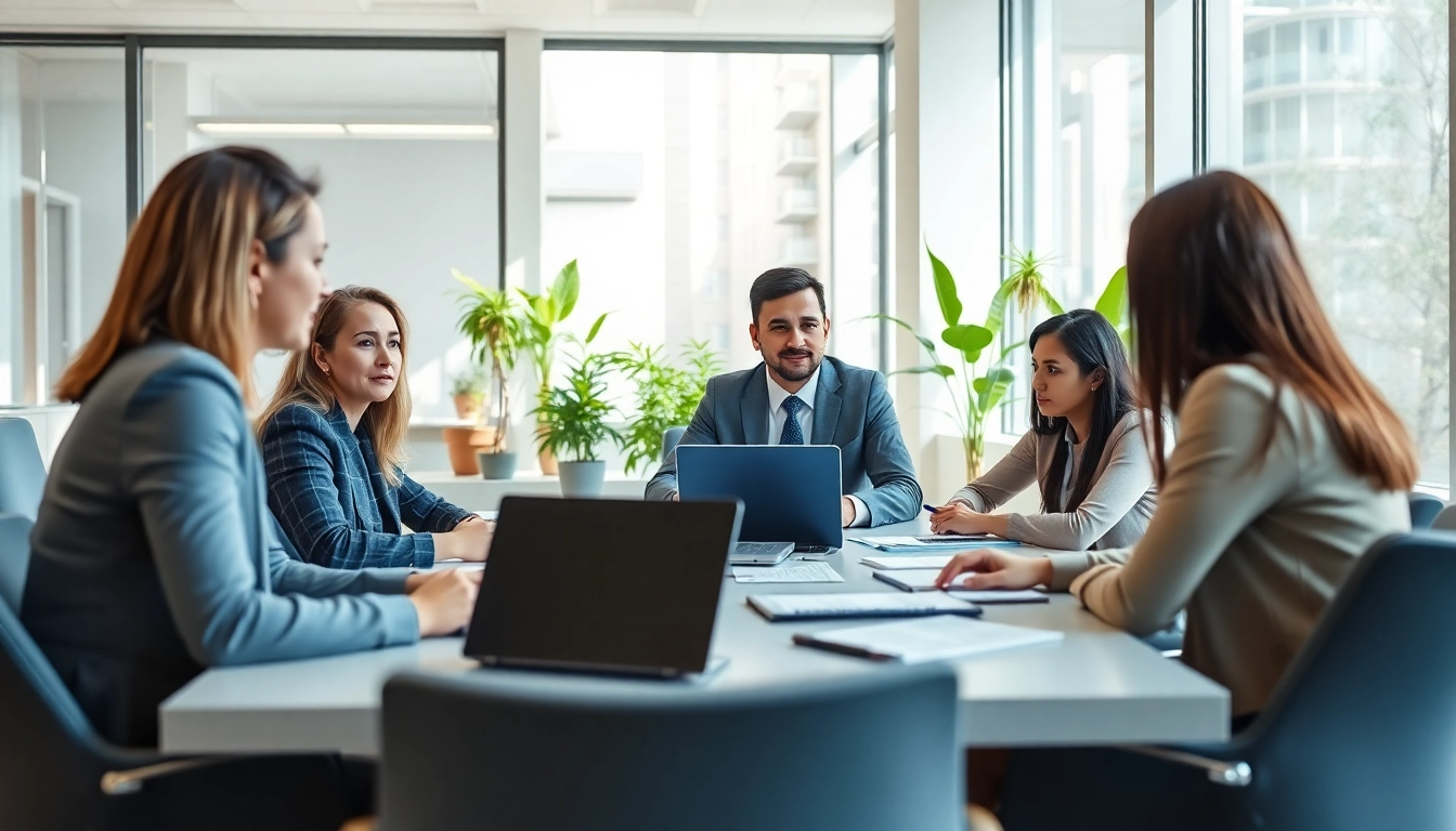 Discussing Federal and State contracts and grants with a diverse team in a modern office.