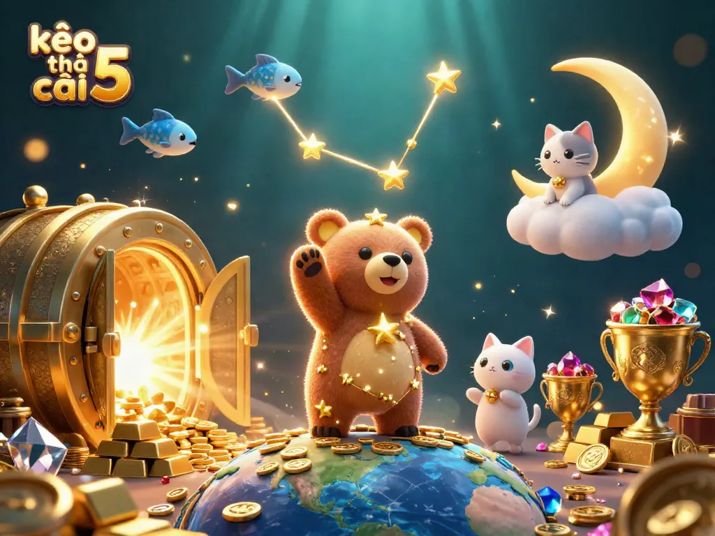 Engage with kèo nhà cái 5 through dynamic 3D casino elements and a vibrant cosmic scene.