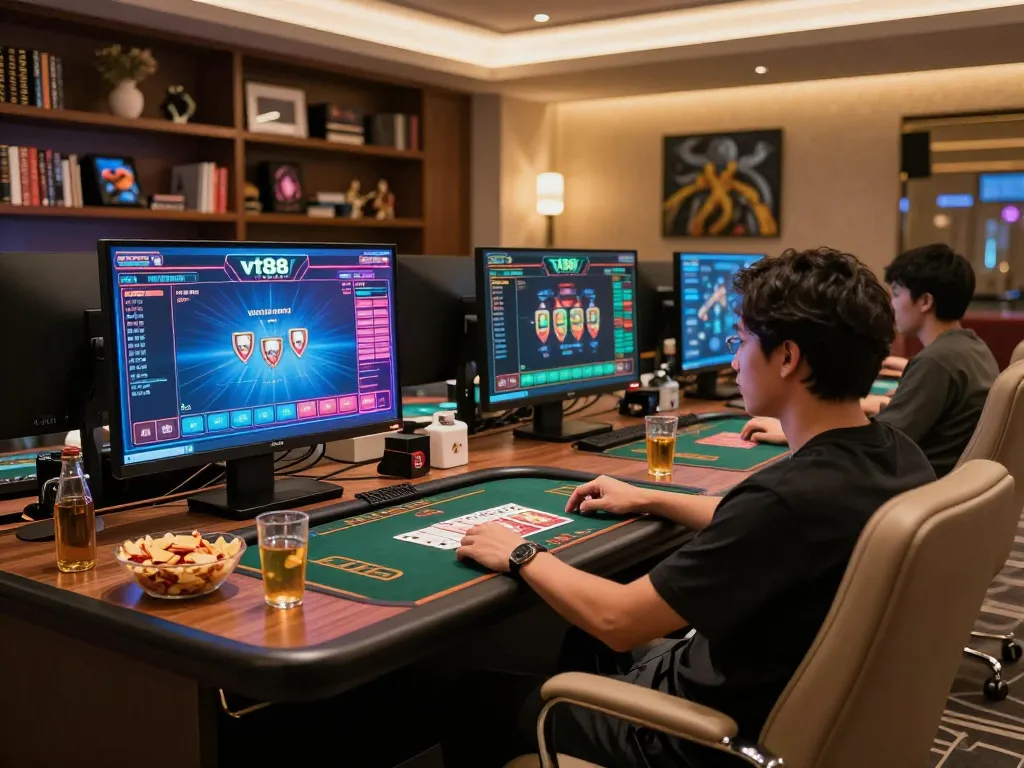 Engaging in online gaming at vt88 with a cozy setup, highlighting responsible entertainment.