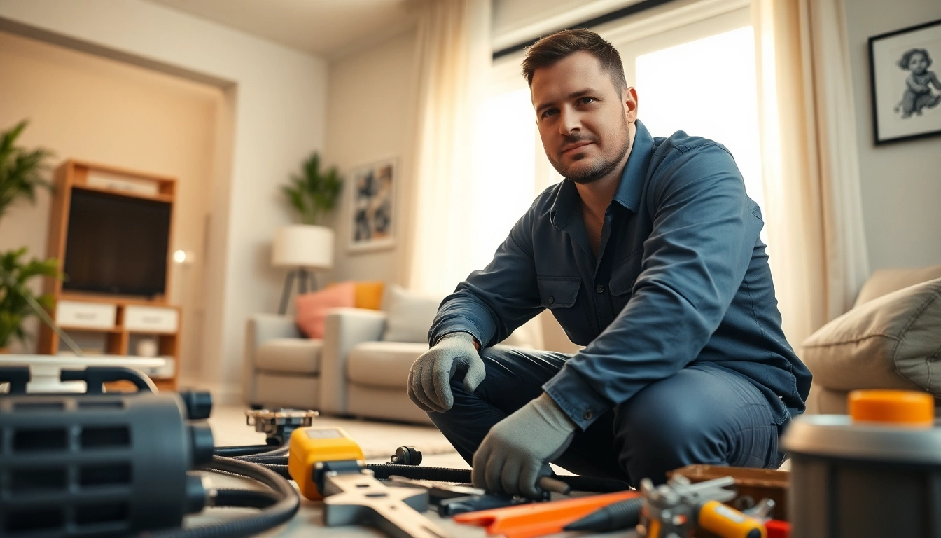 AC Repair Tampa: Skilled technician performs air conditioning repair in a comfortable home.
