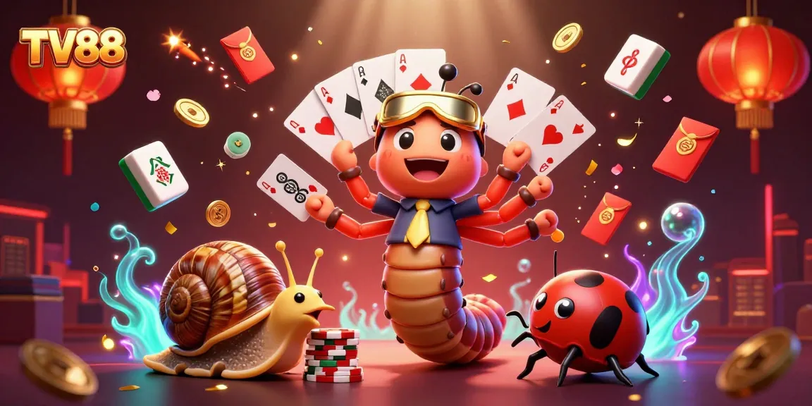 Engage with TV88's vibrant casino experience through this detailed 3D illustration featuring a lively dealer and exciting gaming elements.