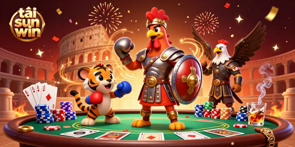 Engage in exciting gameplay with tải sun win as the gladiator rooster and sparring tiger cub dominate the poker arena.