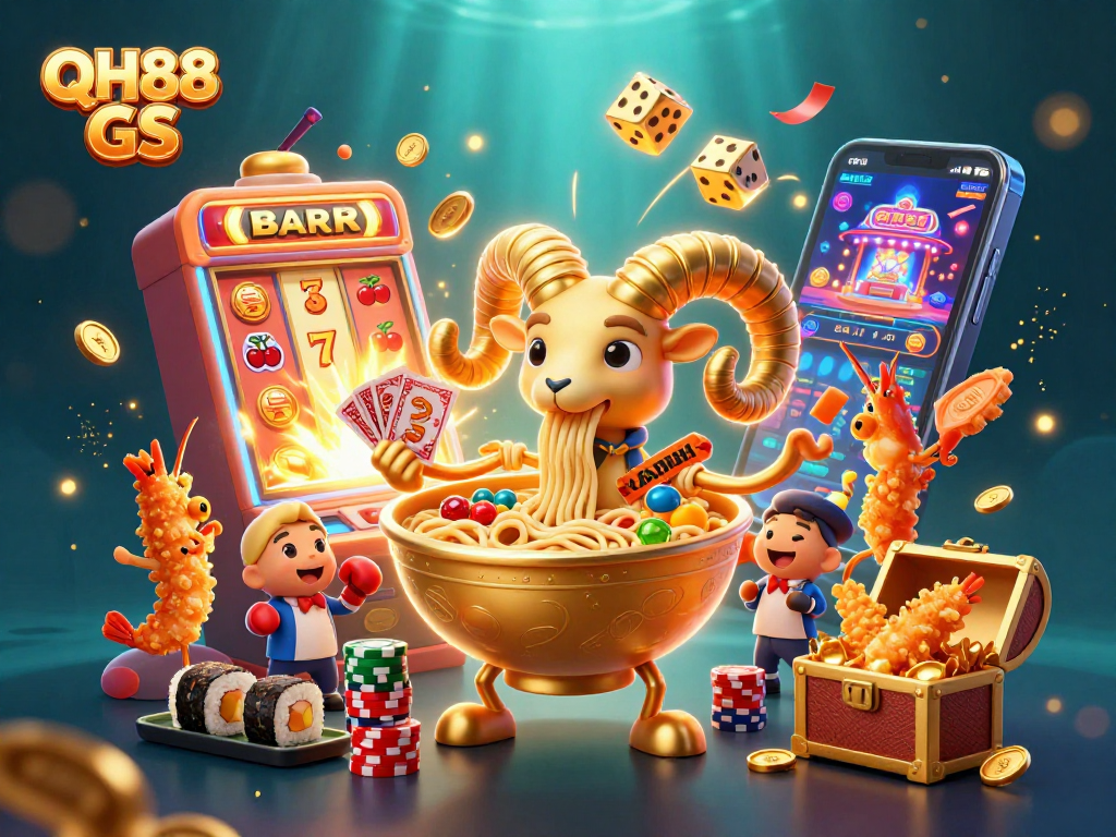 Experience the excitement of QH88 GS with a vibrant 3D casino scene featuring playful characters and jackpot celebrations.