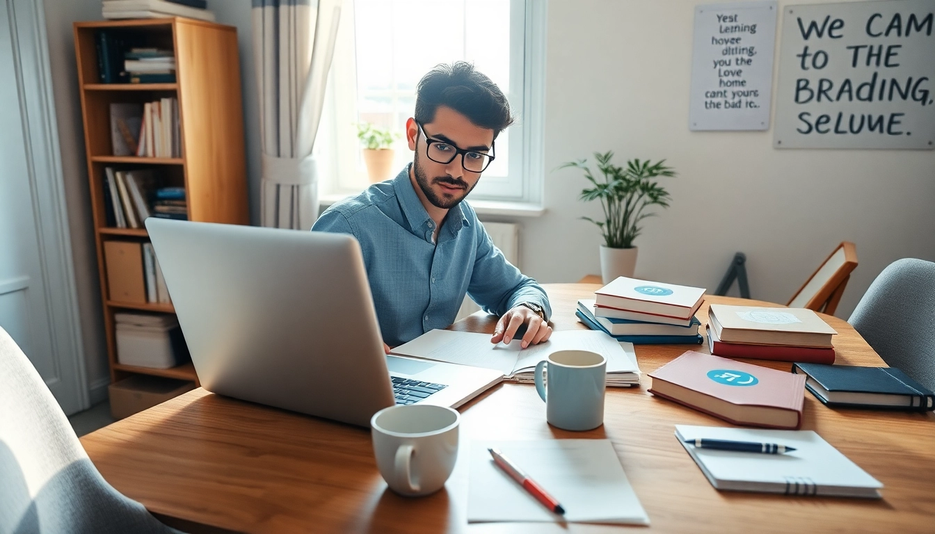 Finding online exams help with a student studying in a cozy home office.