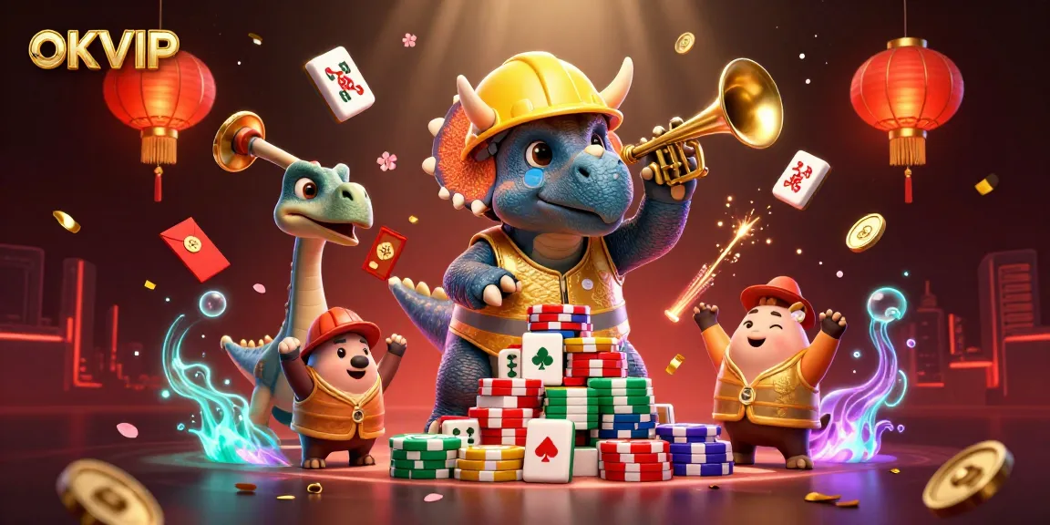 Build your poker strategy with OKVIP's exciting gaming atmosphere captured in a vibrant 3D illustration.